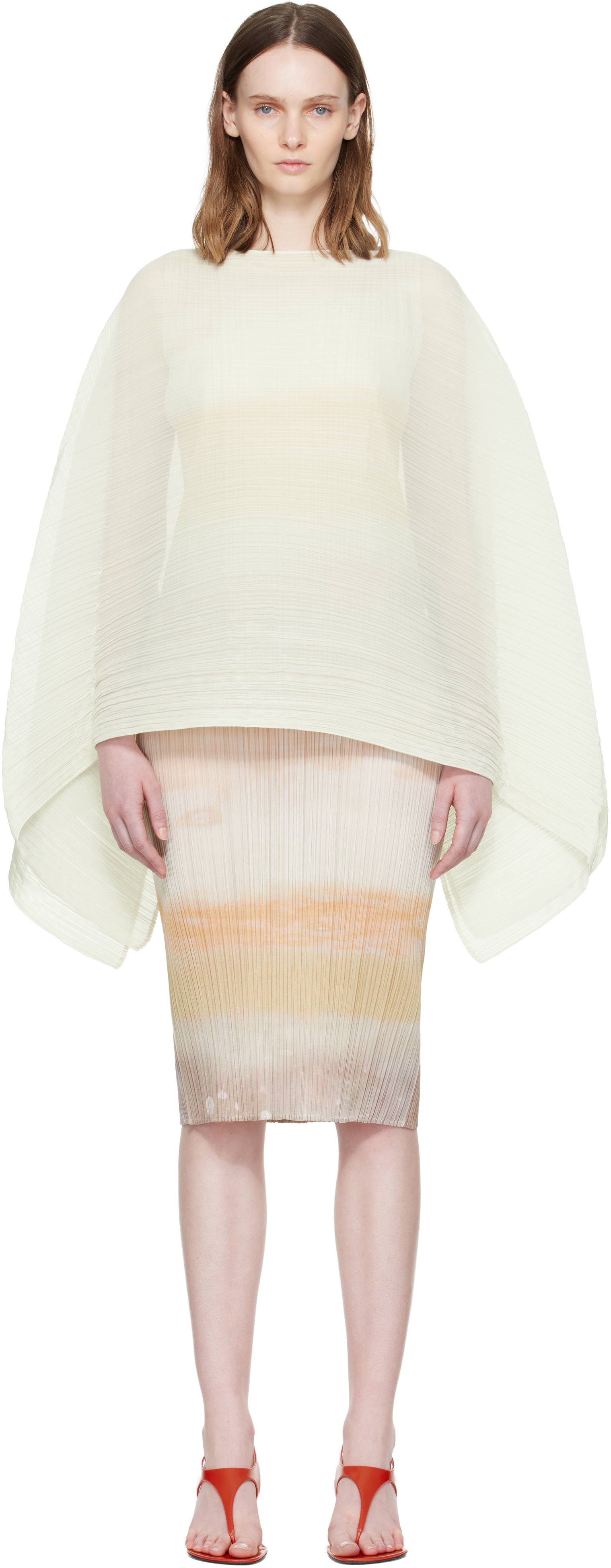 PLEATS PLEASE ISSEY MIYAKE: Off-White Madame-T May Scarf | SSENSE