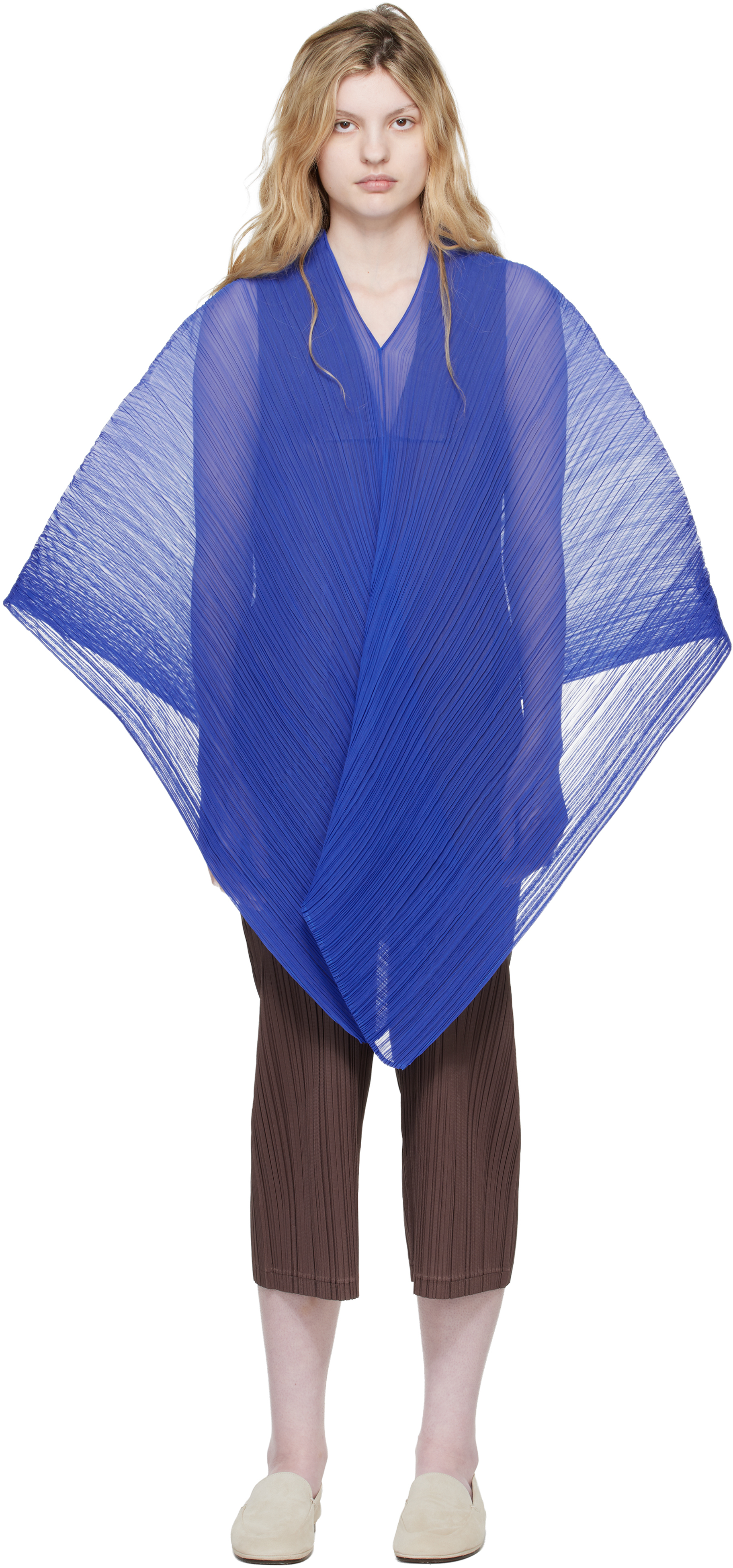 PLEATS PLEASE ISSEY MIYAKE: Blue Madame-T Scarf | SSENSE