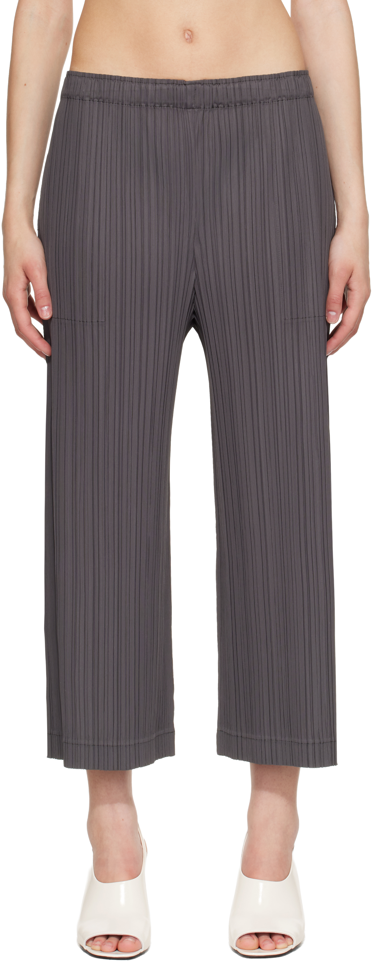 PLEATS PLEASE ISSEY MIYAKE: Gray Opaque Trousers | SSENSE