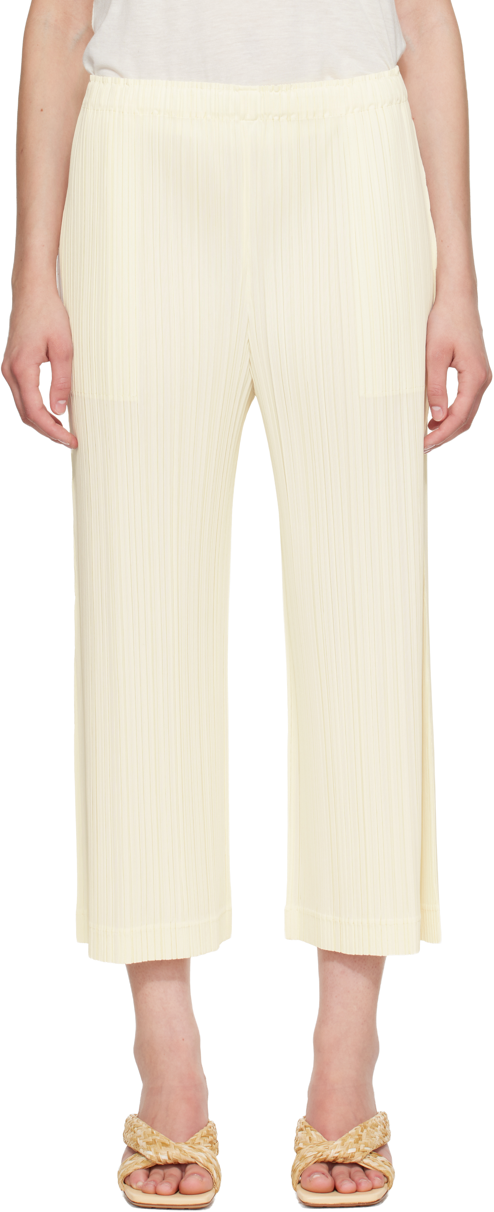 PLEATS PLEASE ISSEY MIYAKE: Off-White Opaque Trousers | SSENSE Canada