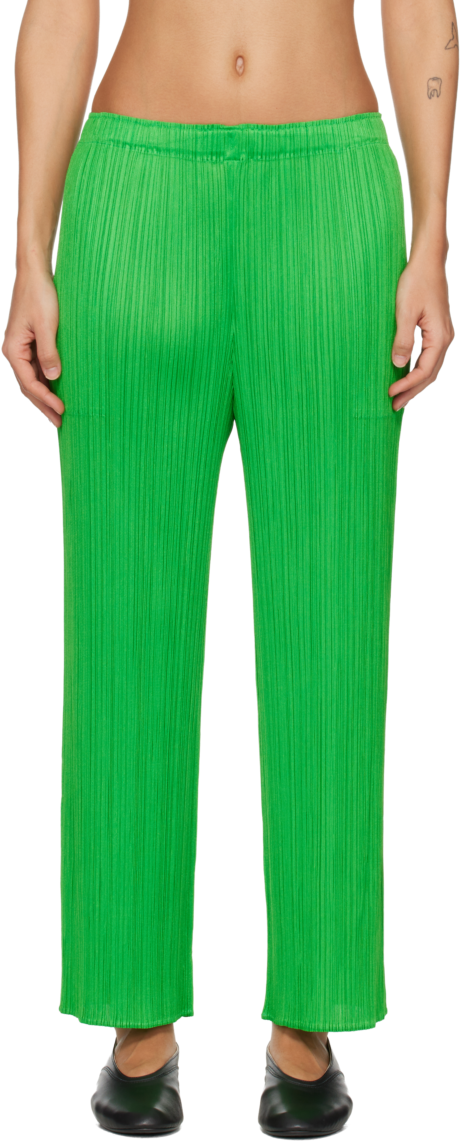 PLEATS PLEASE ISSEY MIYAKE: Green Monthly Colors April Trousers