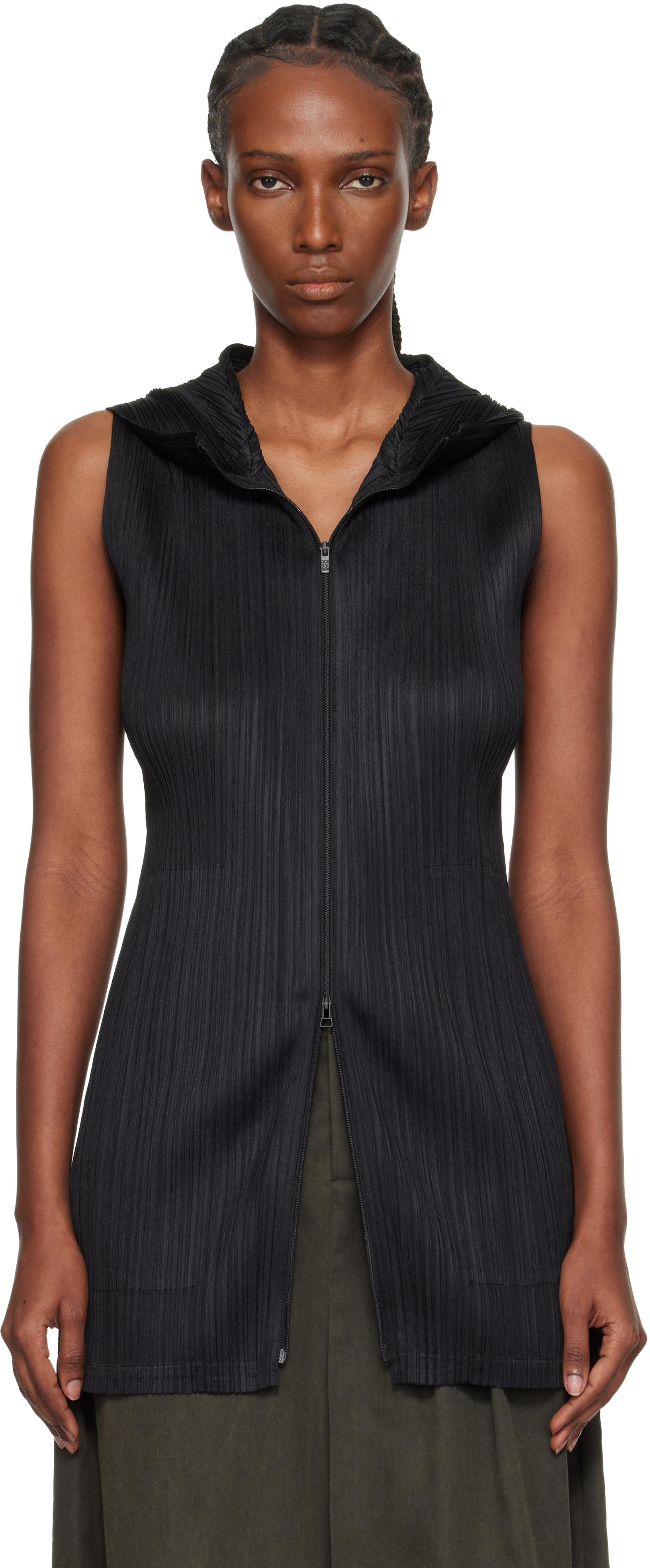 PLEATS PLEASE ISSEY MIYAKE Black Monthly Colors April Hooded Long Vest