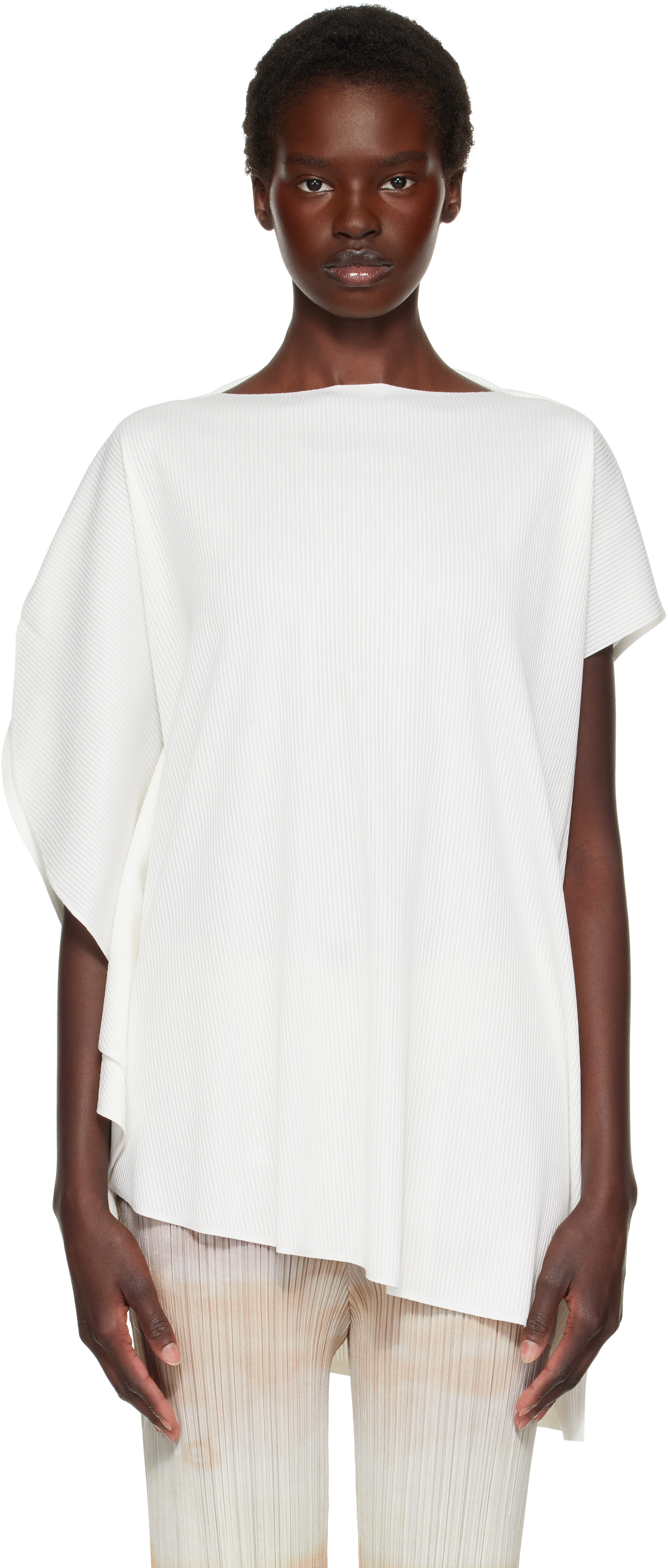PLEATS PLEASE ISSEY MIYAKE: White A-POC Slice Blouse | SSENSE