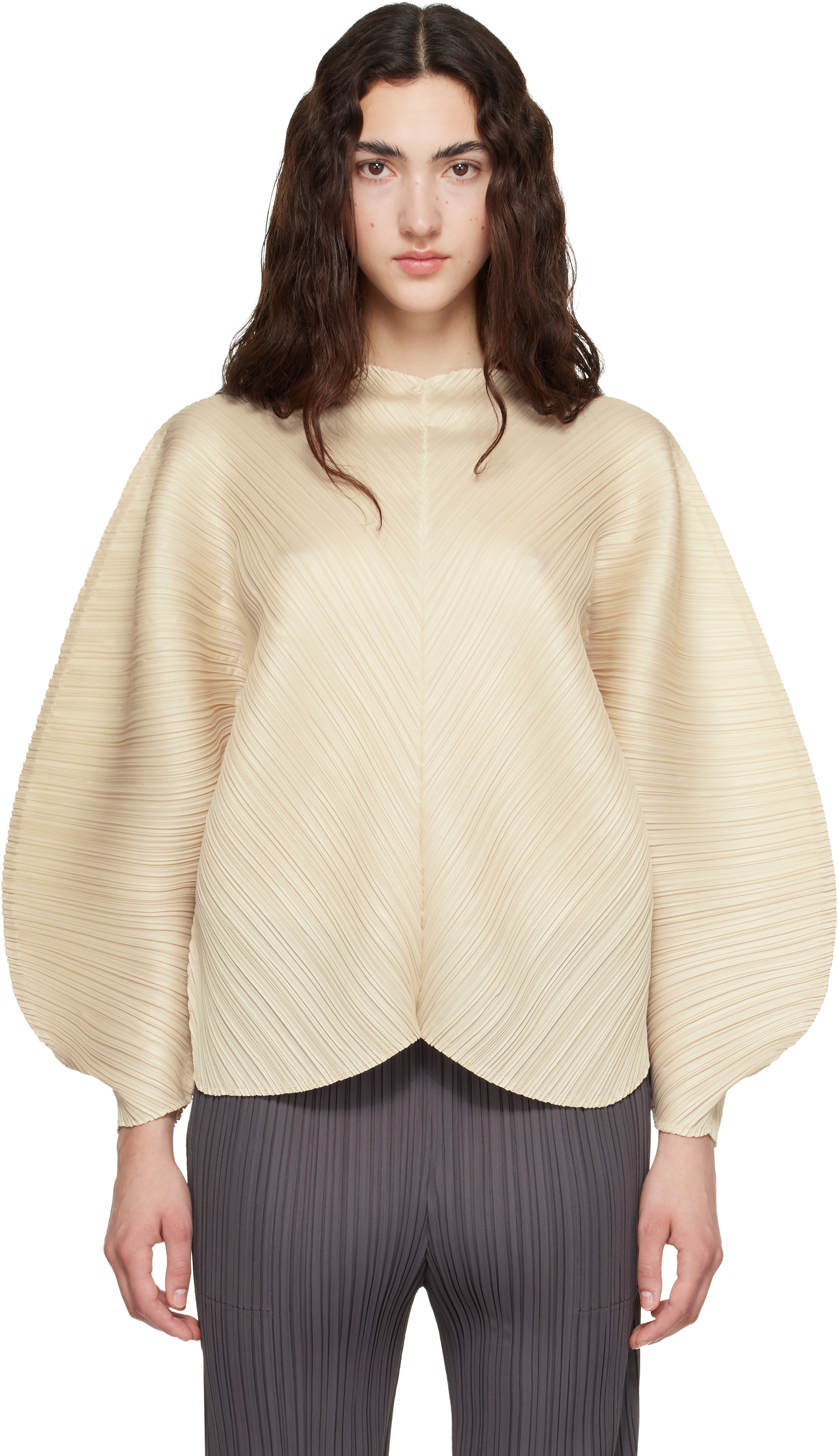 PLEATS PLEASE ISSEY MIYAKE トップス　COAST PLEATS PLEASE ISSEY MIYAKE: Beige Coast Blouse | SSENSE