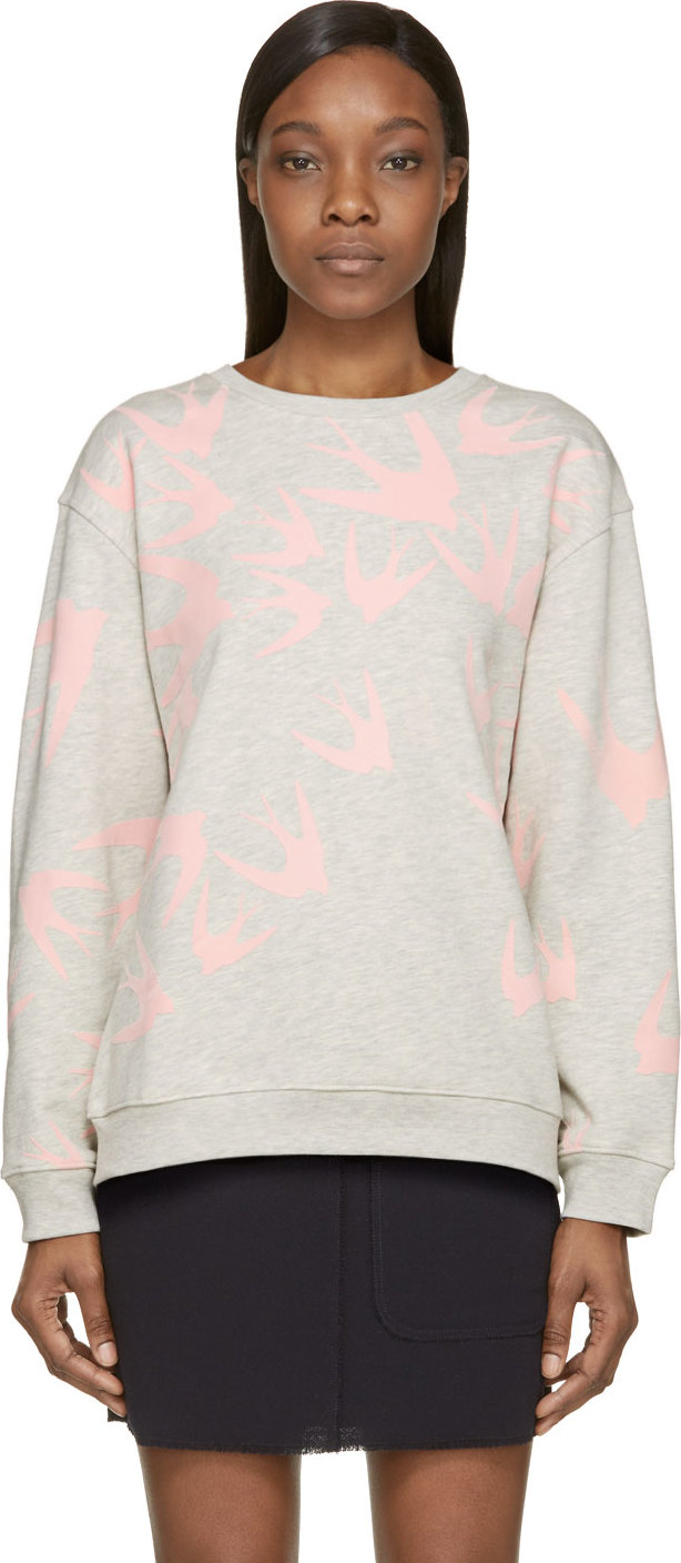 McQ Alexander McQueen: Grey Flocked Swallow Sweatshirt | SSENSE