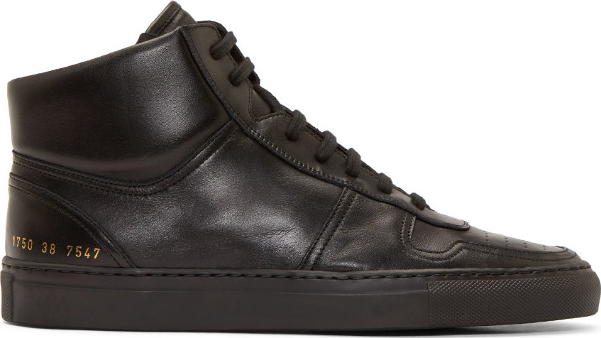 Common Projects: Black Leather Basketball High-Tops | SSENSE