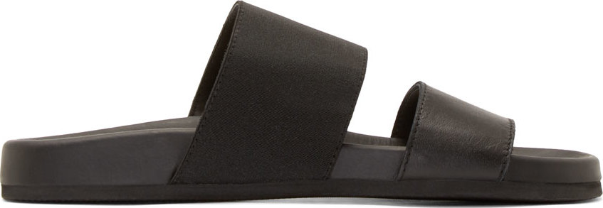 Helmut Lang: Black Waxed Leather Beach Slide Sandals | SSENSE