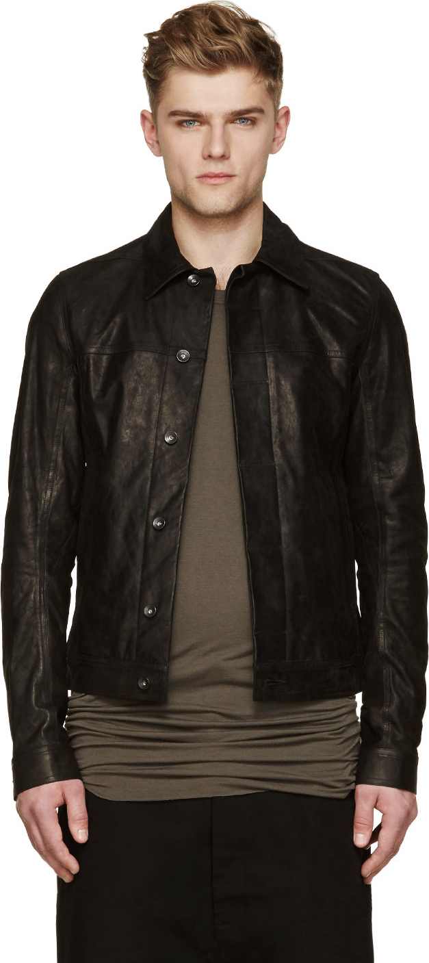 Rick Owens: Black Brushed Leather Worker Jacket | SSENSE