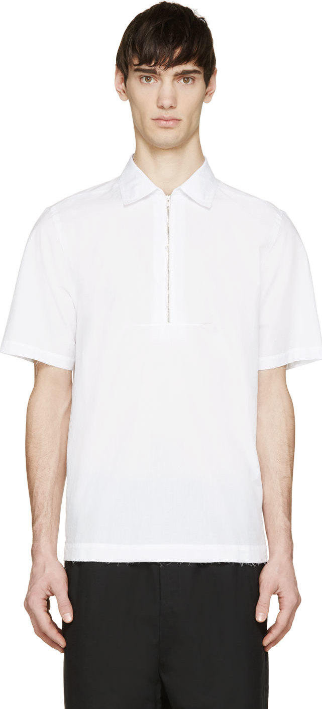Damir Doma: White Poplin Zipped Polo Shirt | SSENSE