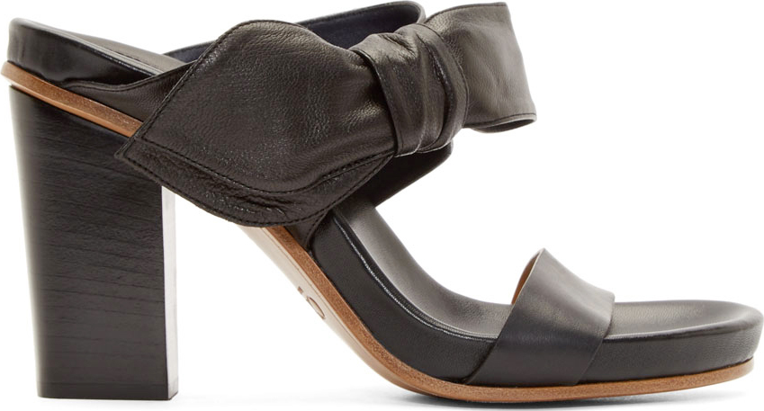 Chloé: Black Leather Bow Sandals | SSENSE