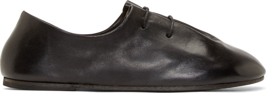 Marsèll: Black Leather Gathered Bouron Derbys | SSENSE Canada