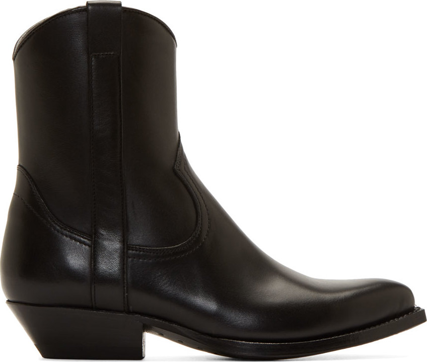 Saint Laurent: Black Leather Santiag Ankle Boots | SSENSE