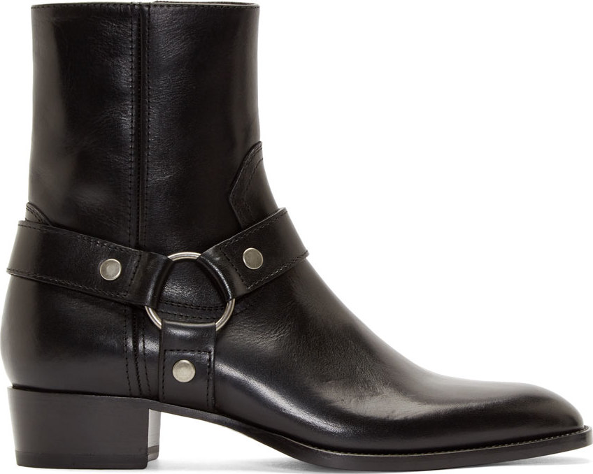 Saint Laurent: Black Leather Harness Wyatt Boots | SSENSE