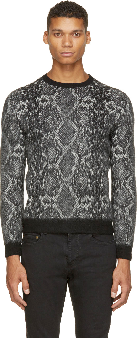 Saint Laurent: Black Python Print Sweater | SSENSE