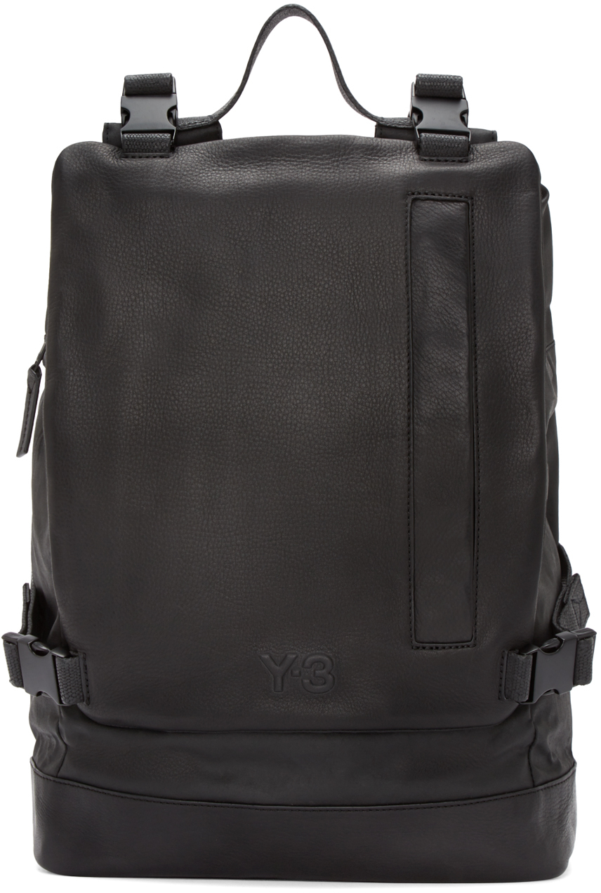 Y-3: Black Leather Toile Backpack | SSENSE