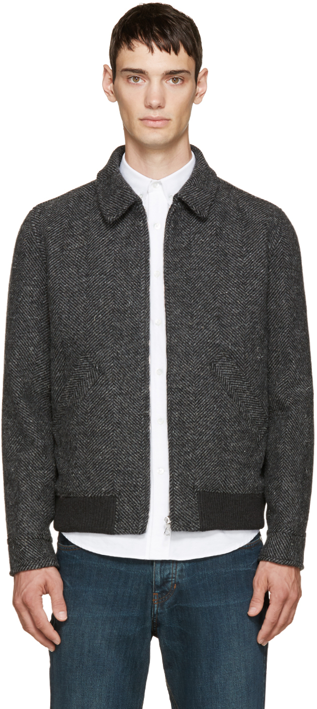A.P.C.: Grey Wool Tweed Moto Jacket | SSENSE