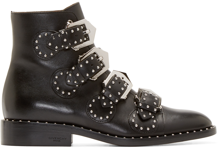 Givenchy: Black Studded Multi-Buckle Boots | SSENSE Canada