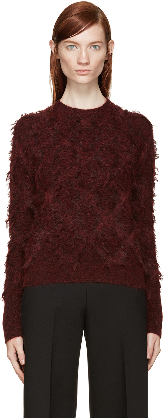 3.1 Phillip Lim: Red Shredded Jacquard Knit Sweater | SSENSE