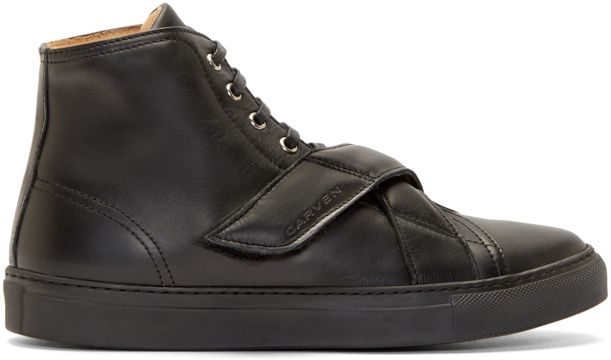 Carven: Black Velcro Strap High-Top Sneakers | SSENSE Canada