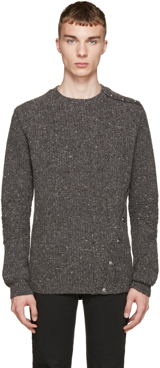 Pierre Balmain: Grey Slub Buttoned Sweater | SSENSE