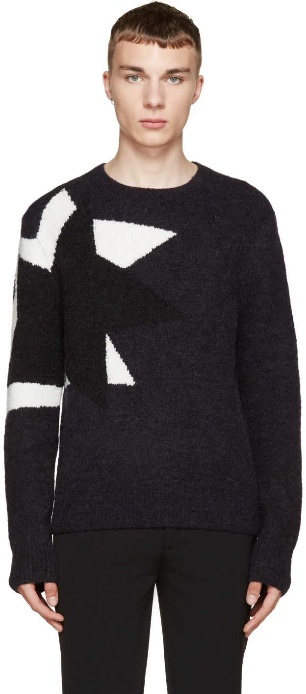 Neil Barrett: Grey Knit Pop Art Sweater | SSENSE
