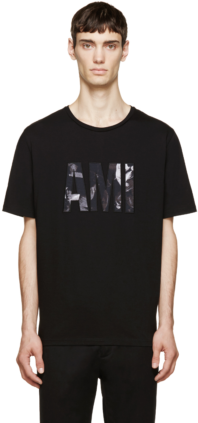 AMI Alexandre Mattiussi: Black Embroidered Logo T-Shirt | SSENSE