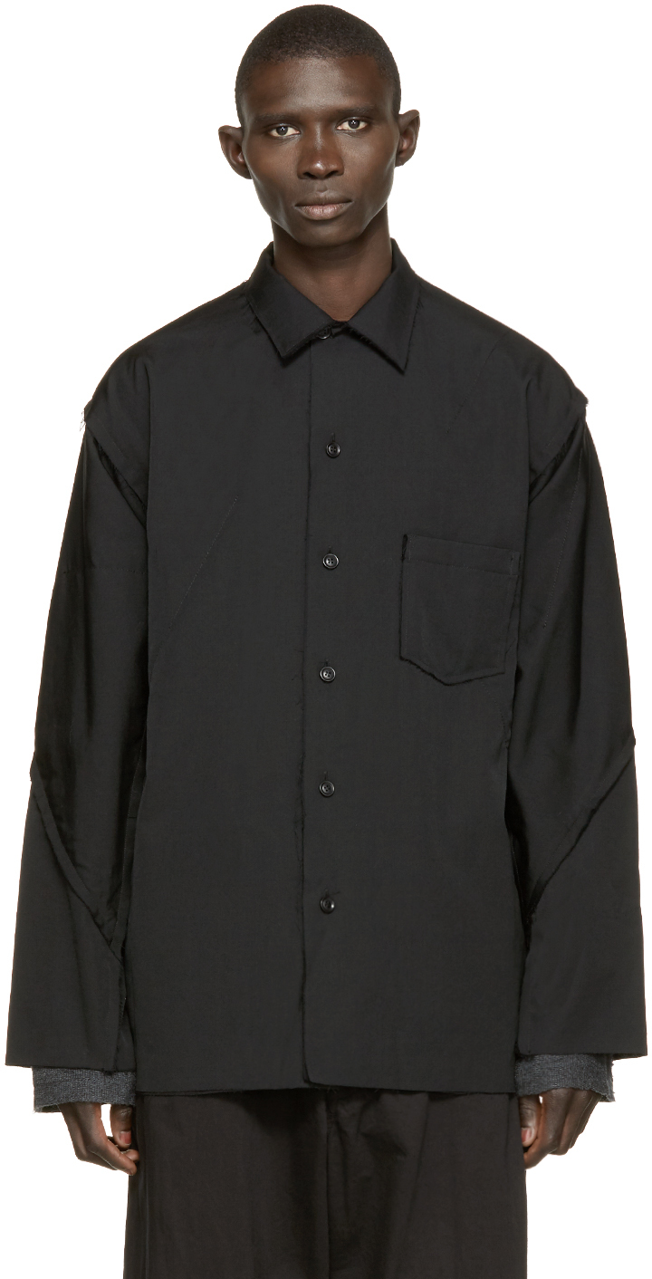 Yohji Yamamoto: Black Straight-Cut Shirt Jacket | SSENSE UK