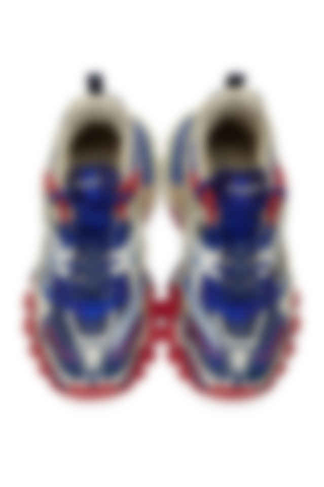red and blue sneakers
