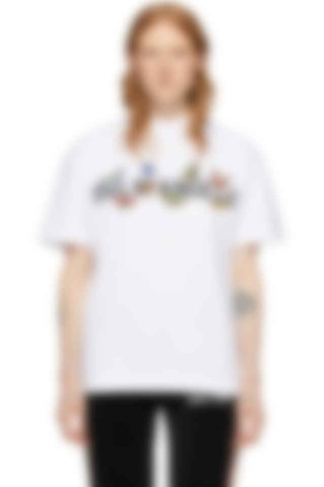Palm Angels White Butterfly College T Shirt Ssense