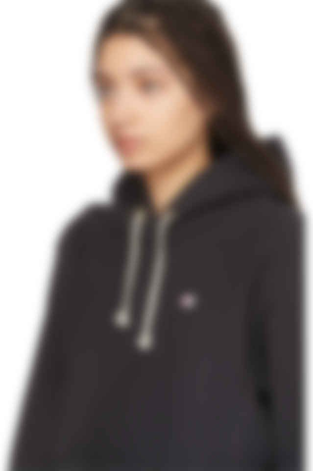 Champion Reverse Weave Black Logo Hoodie Ssense