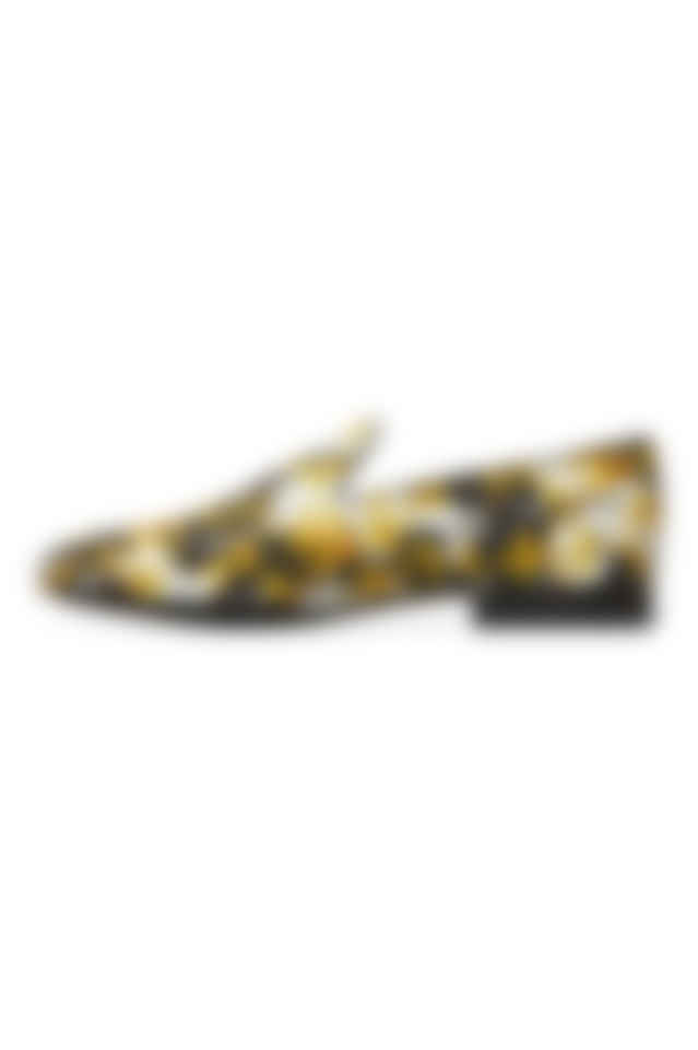 white and gold versace loafers
