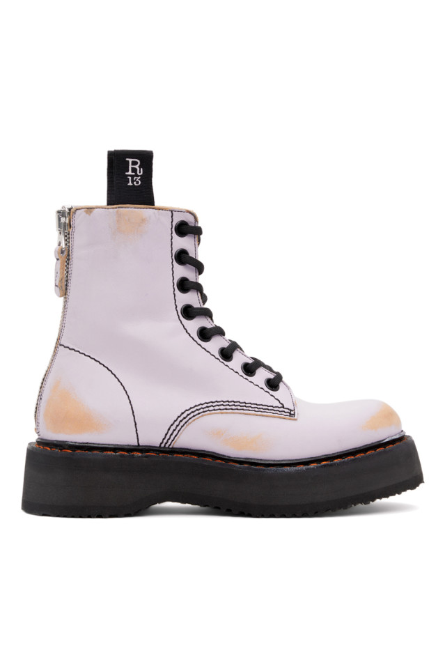 Purple \u0026 Tan Stacked Platform Boots by 
