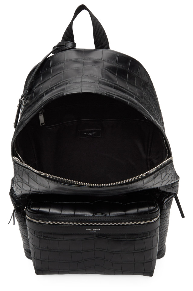 Saint Laurent: Black Croc City Backpack 