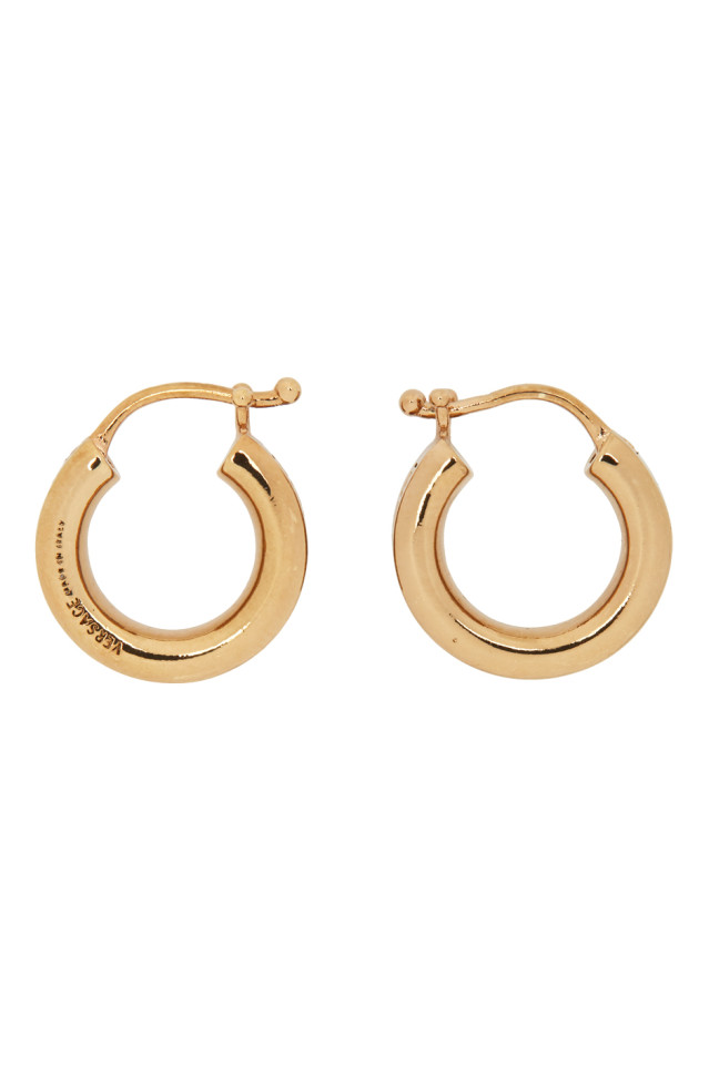 Versace: Gold Small Greca Hoop Earrings | SSENSE