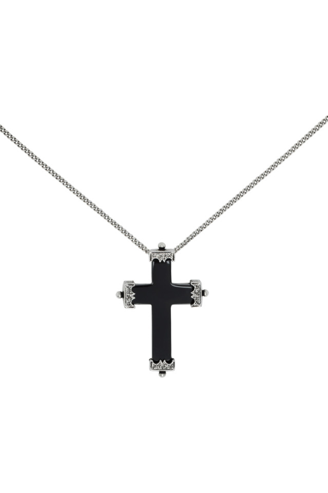 Silver Oxide Cross Pendant Necklace 