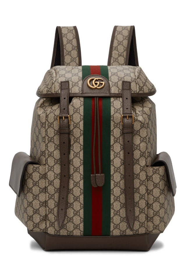 Gucci: Brown Medium GG Ophidia Backpack 