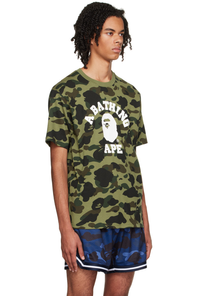 BAPE: Green Camo College T-Shirt | SSENSE