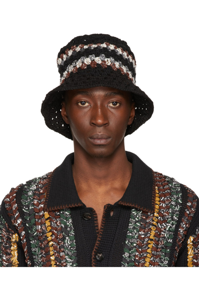 Black Crochet Structured Hat by AMIRI on Sale