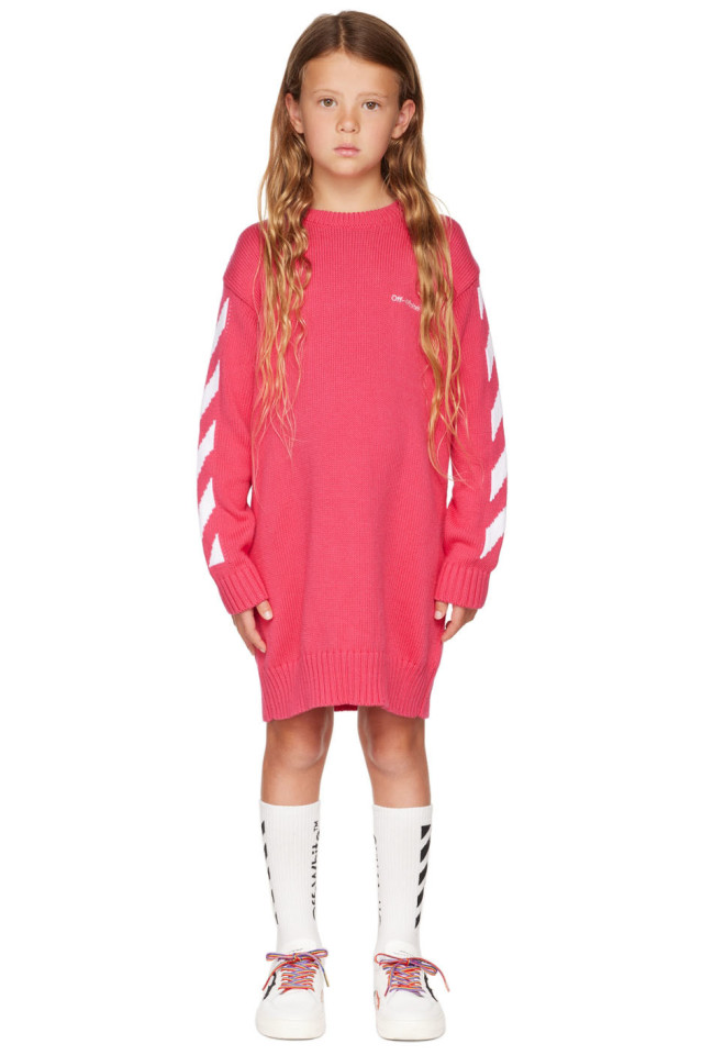 Off White キッズ ピンク アロー ニットワンピース Ssense 日本
