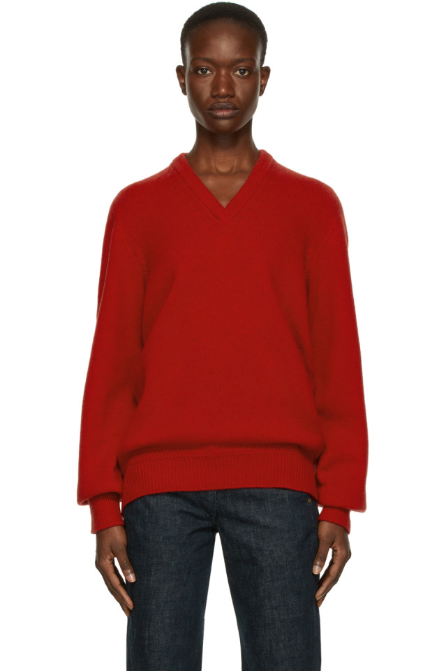 Red v cheap neck sweater