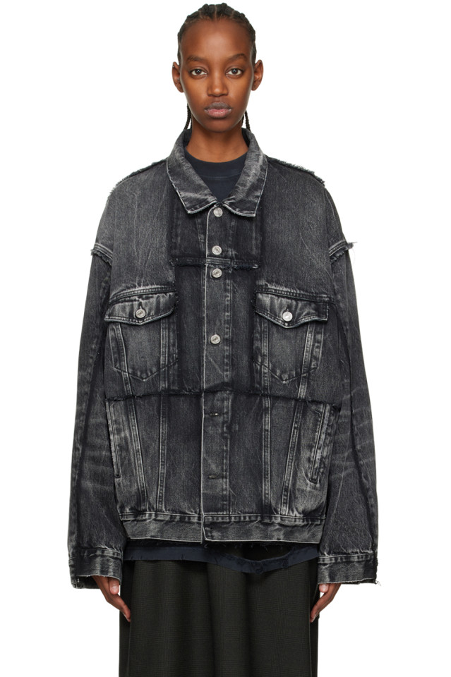 Black Cut Up Denim Jacket 49227332