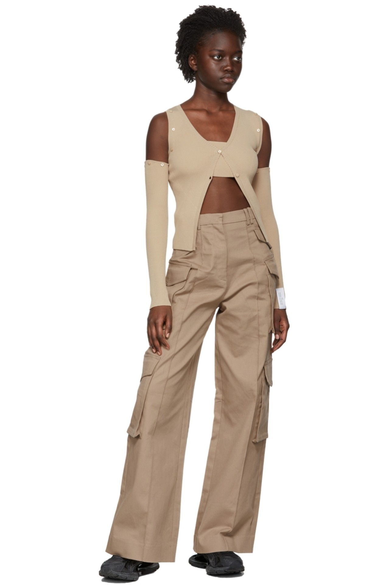 Rokh - Ensemble de cardigan et de débardeur beige en viscose