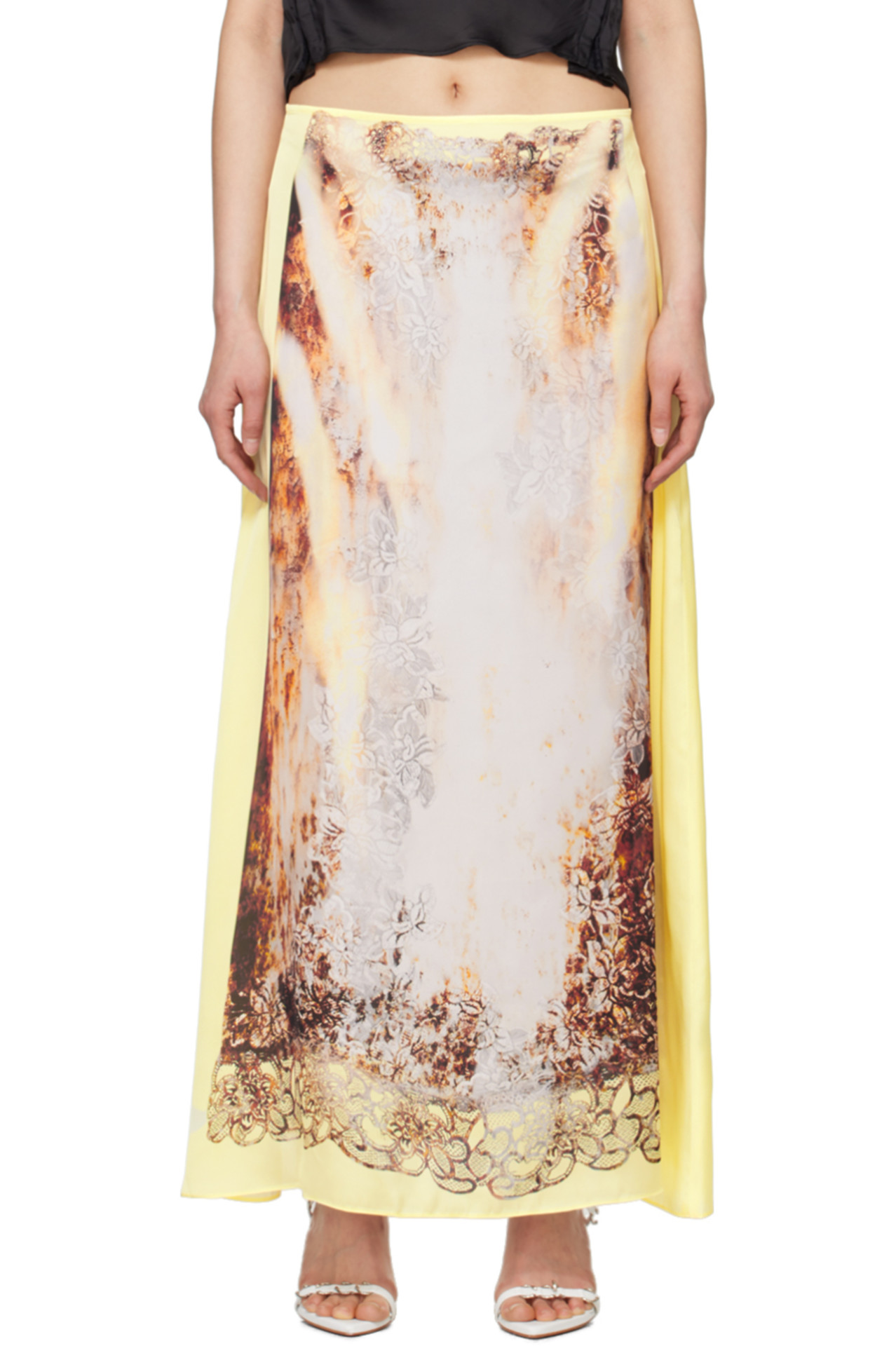 SSENSE Yellow Lace Print Maxi Skirt