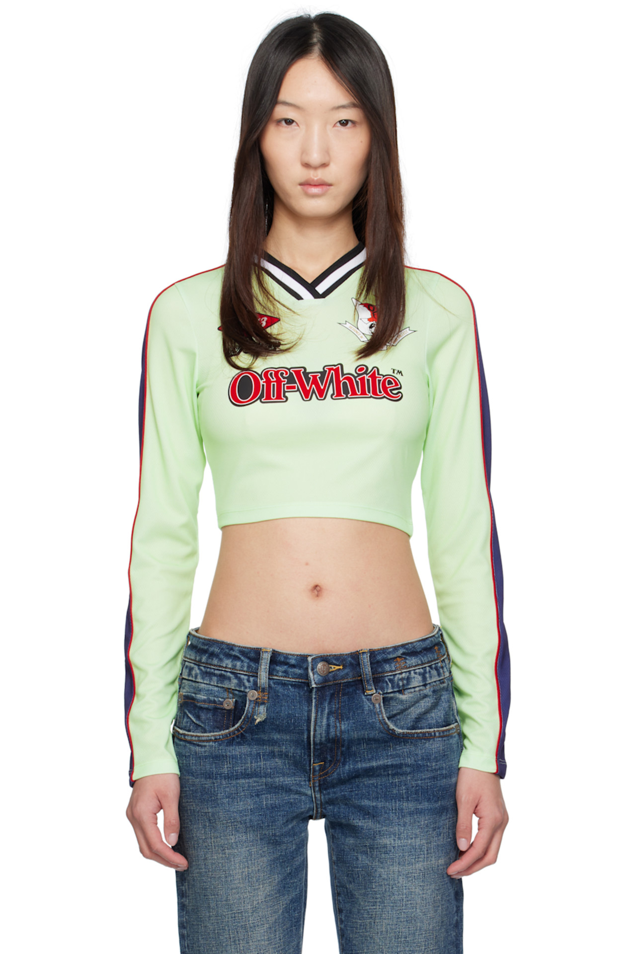 Off-White Green Long-Sleeved Soccer T-shirt