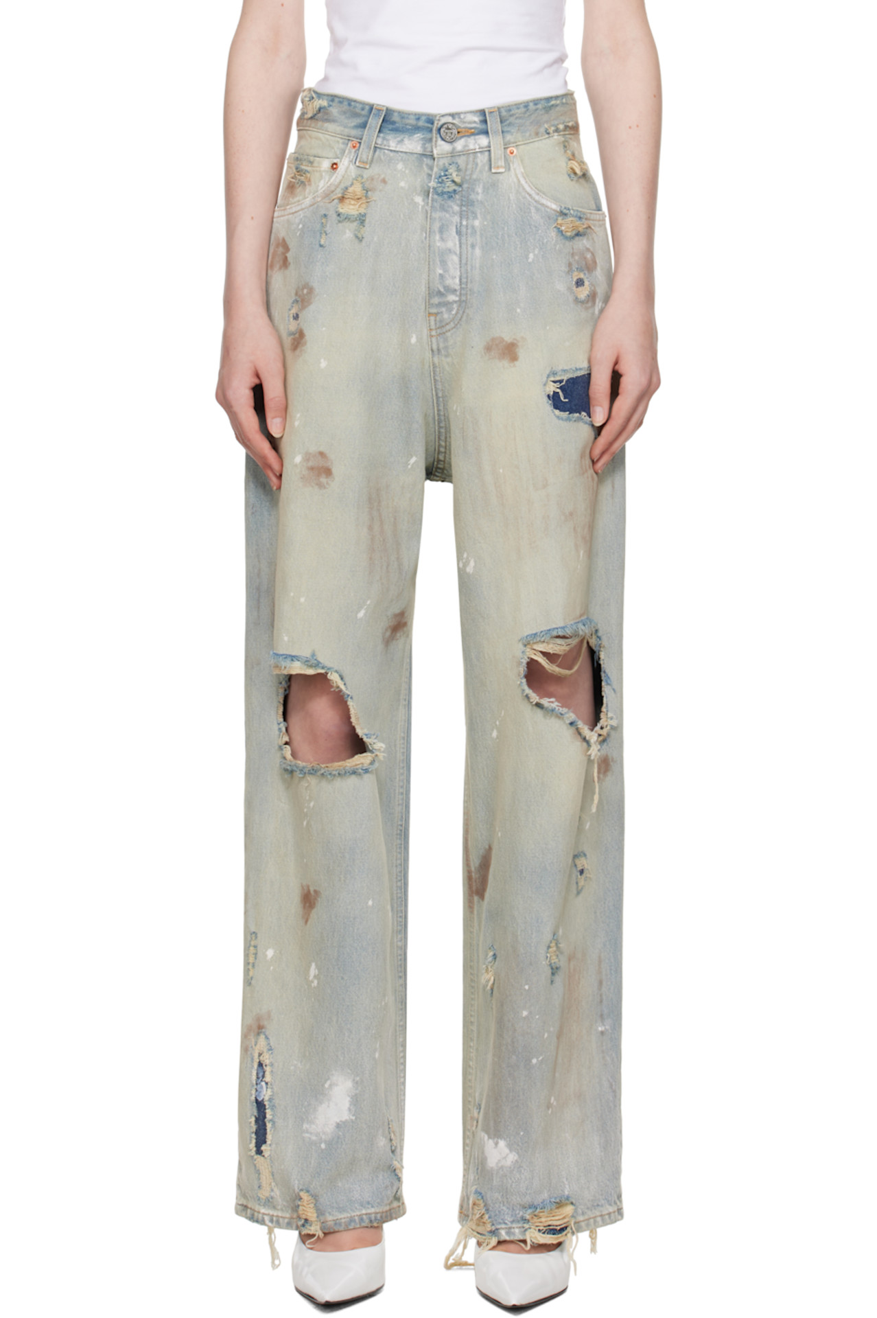 SSENSE Blue Trashed Baggy Jeans