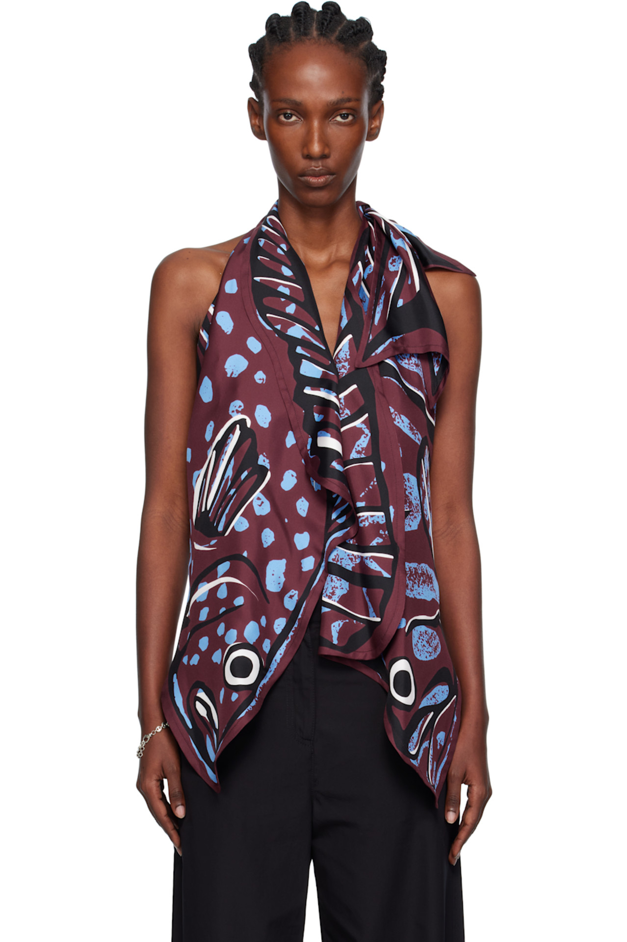 Bottega Veneta Burgundy Silk Twill Printed Top