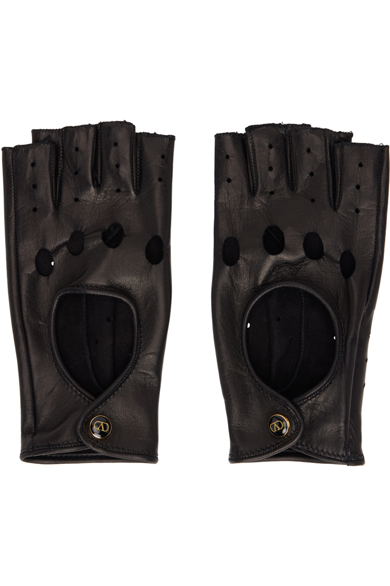 SSENSE Black VLogo Signature Nappa Fingerless Gloves