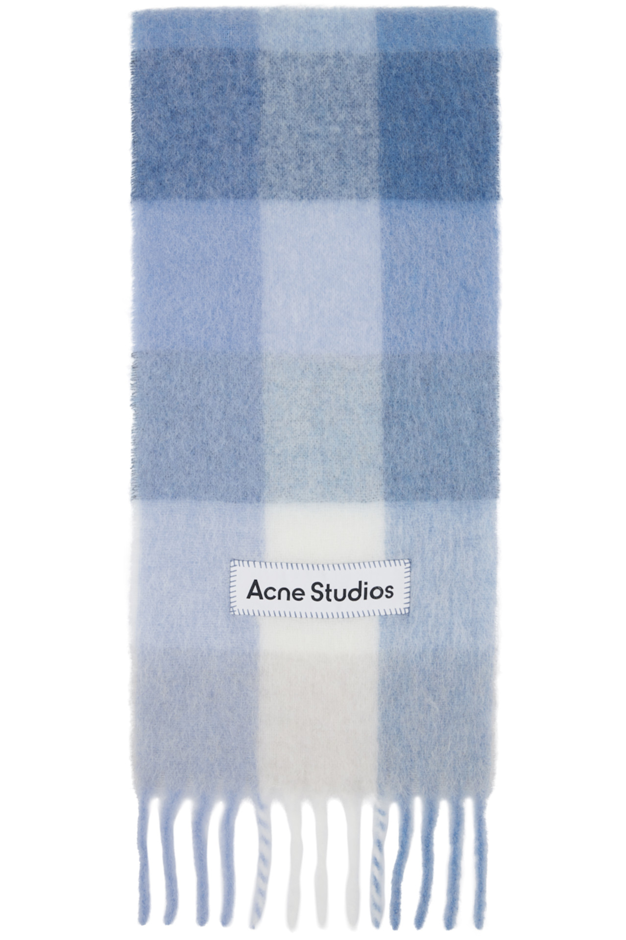 Blue & White Mohair Checked Scarf