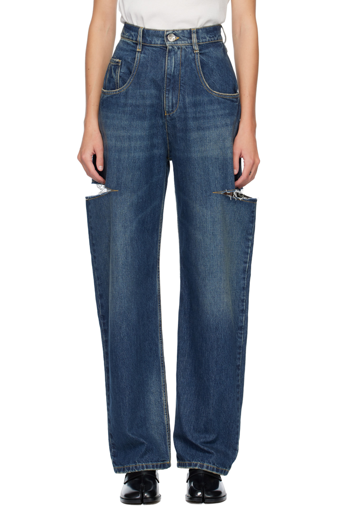 SSENSE Blue Cut-Out Jeans