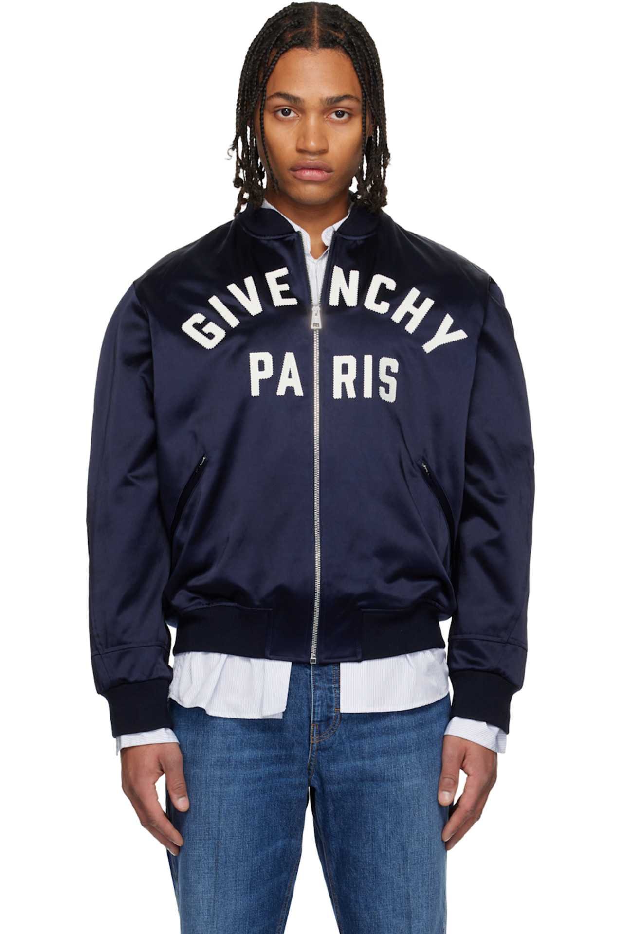 Givenchy Navy Couture Seam Bomber Jacket